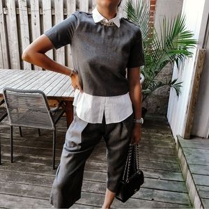 Grey Warm Top & High Waisted Culotte Pants Ensemble Set